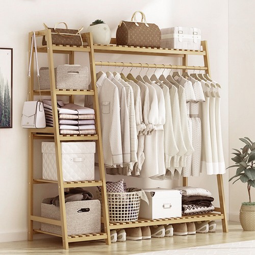 Large bamboo open wardrobe - open,